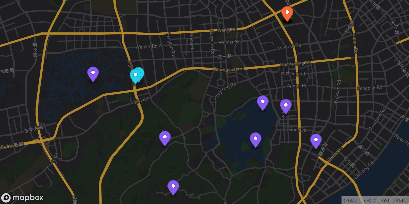 Map showing 16 locations