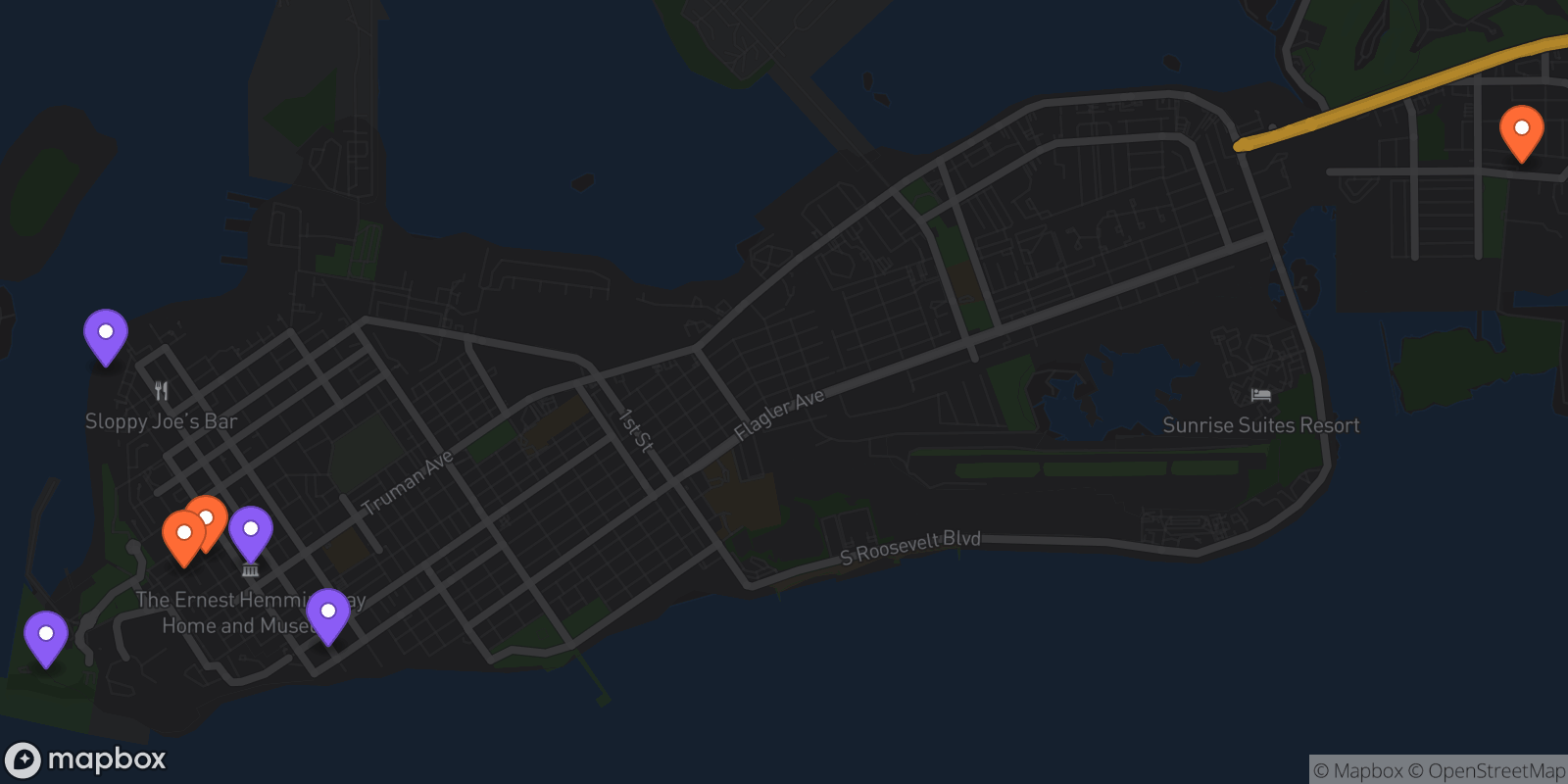 Map showing 7 locations