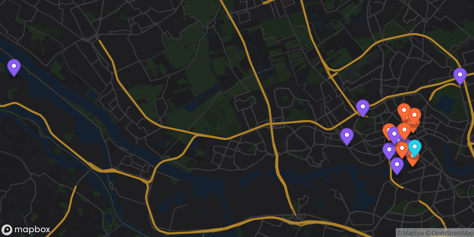 Map showing 19 locations
