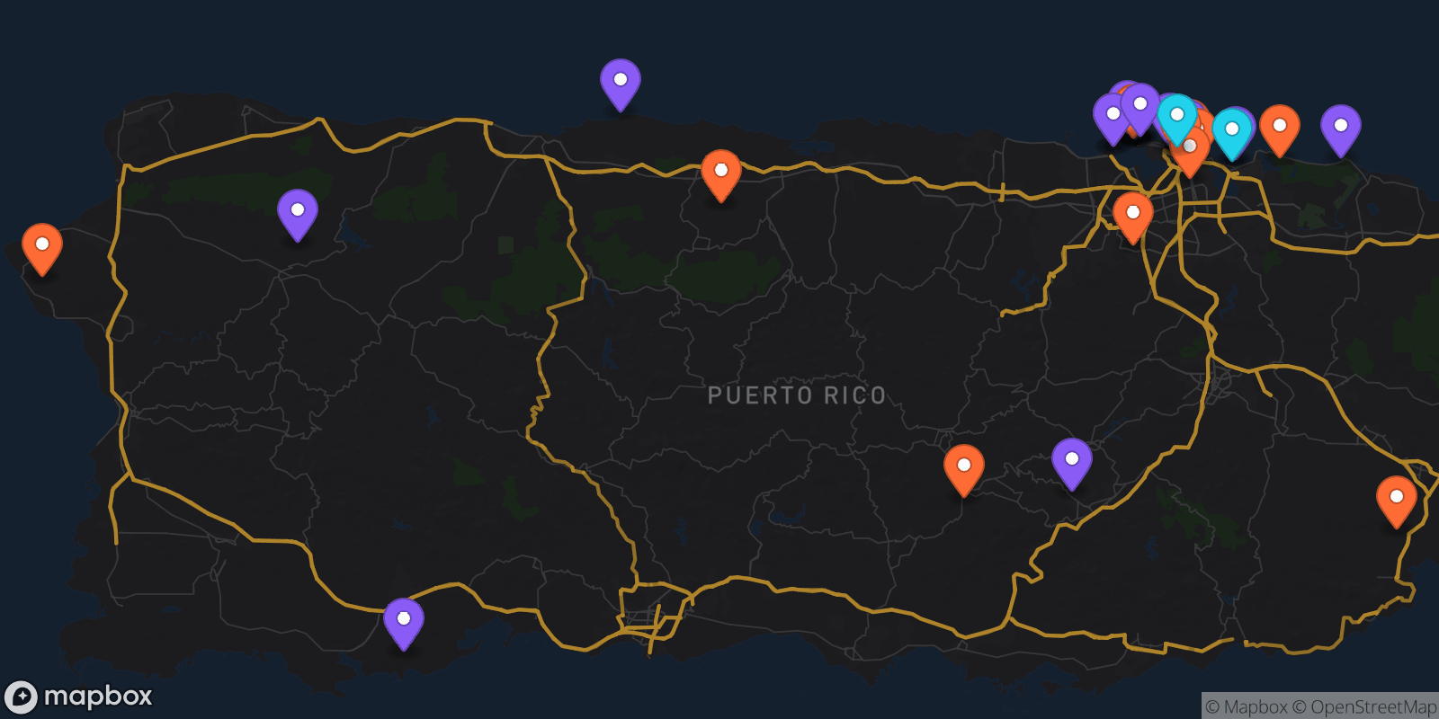 Map showing 32 locations