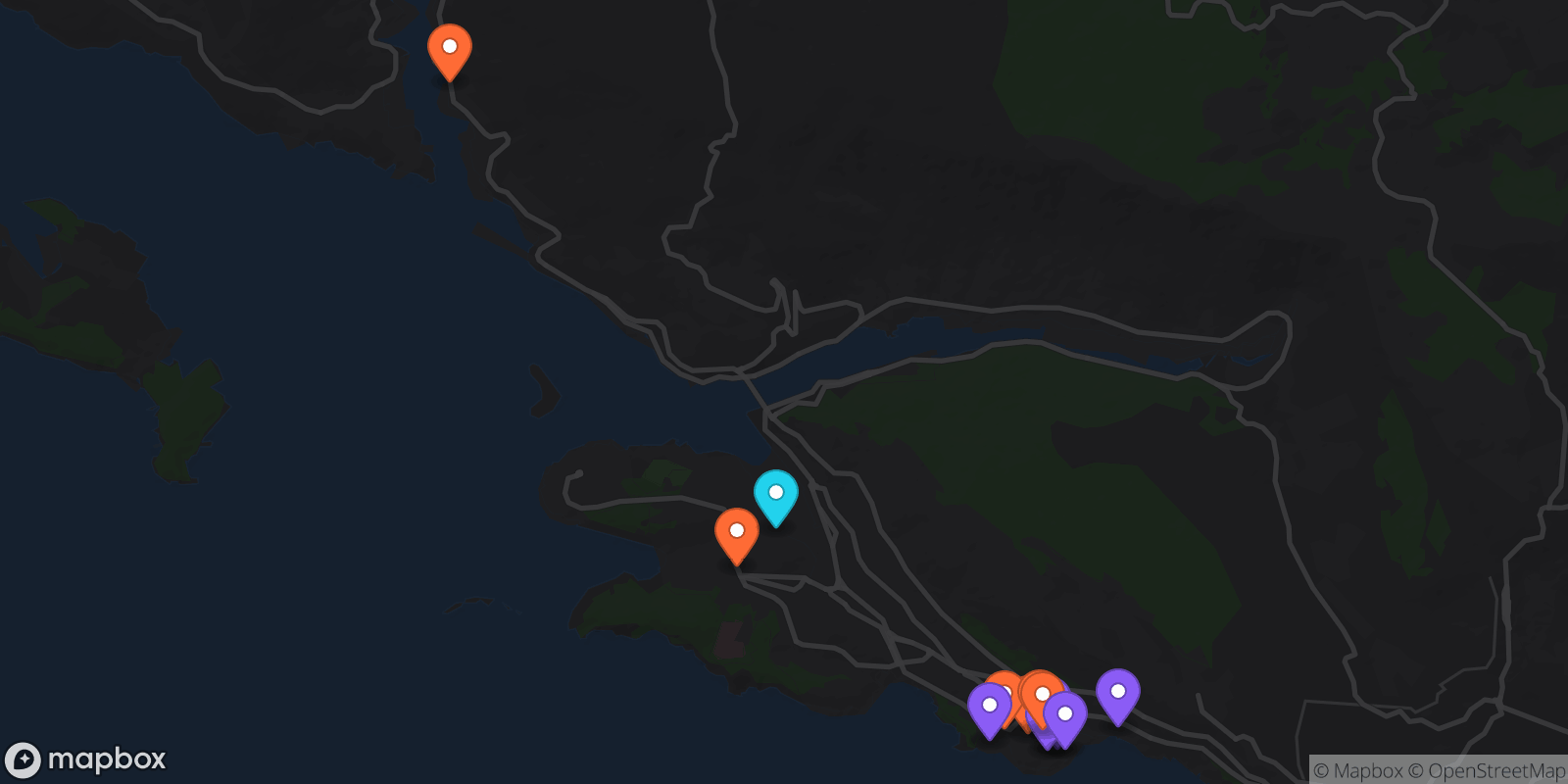 Map showing 14 locations