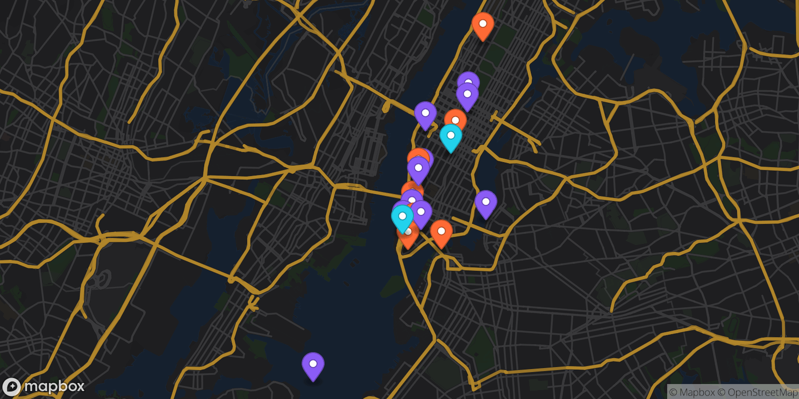 Map showing 19 locations