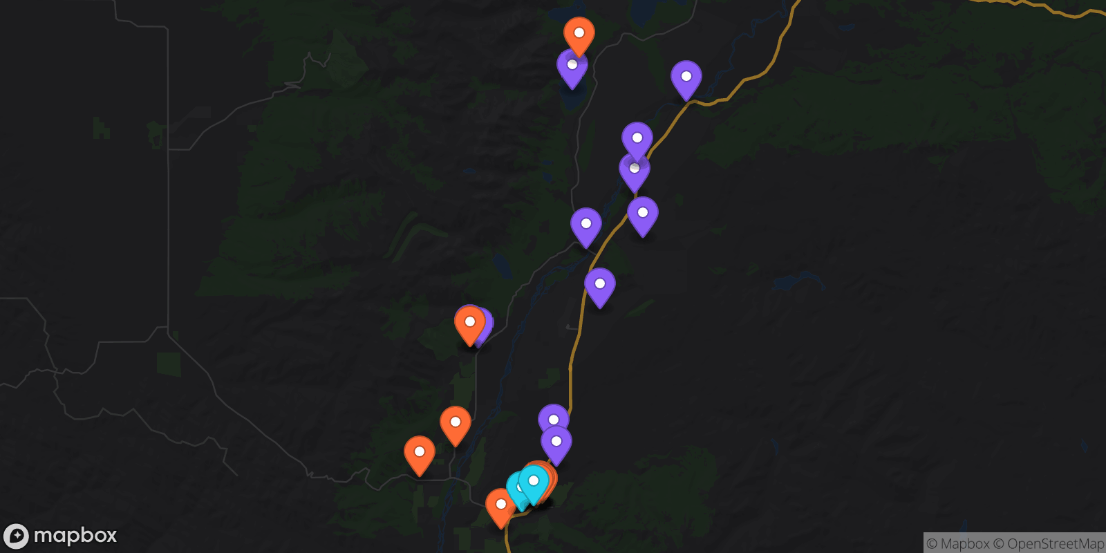 Map showing 28 locations