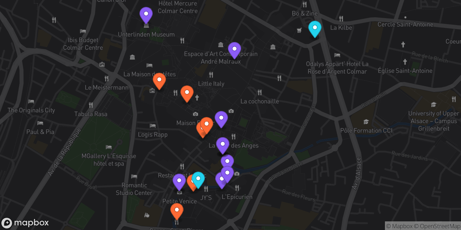 Map showing 20 locations