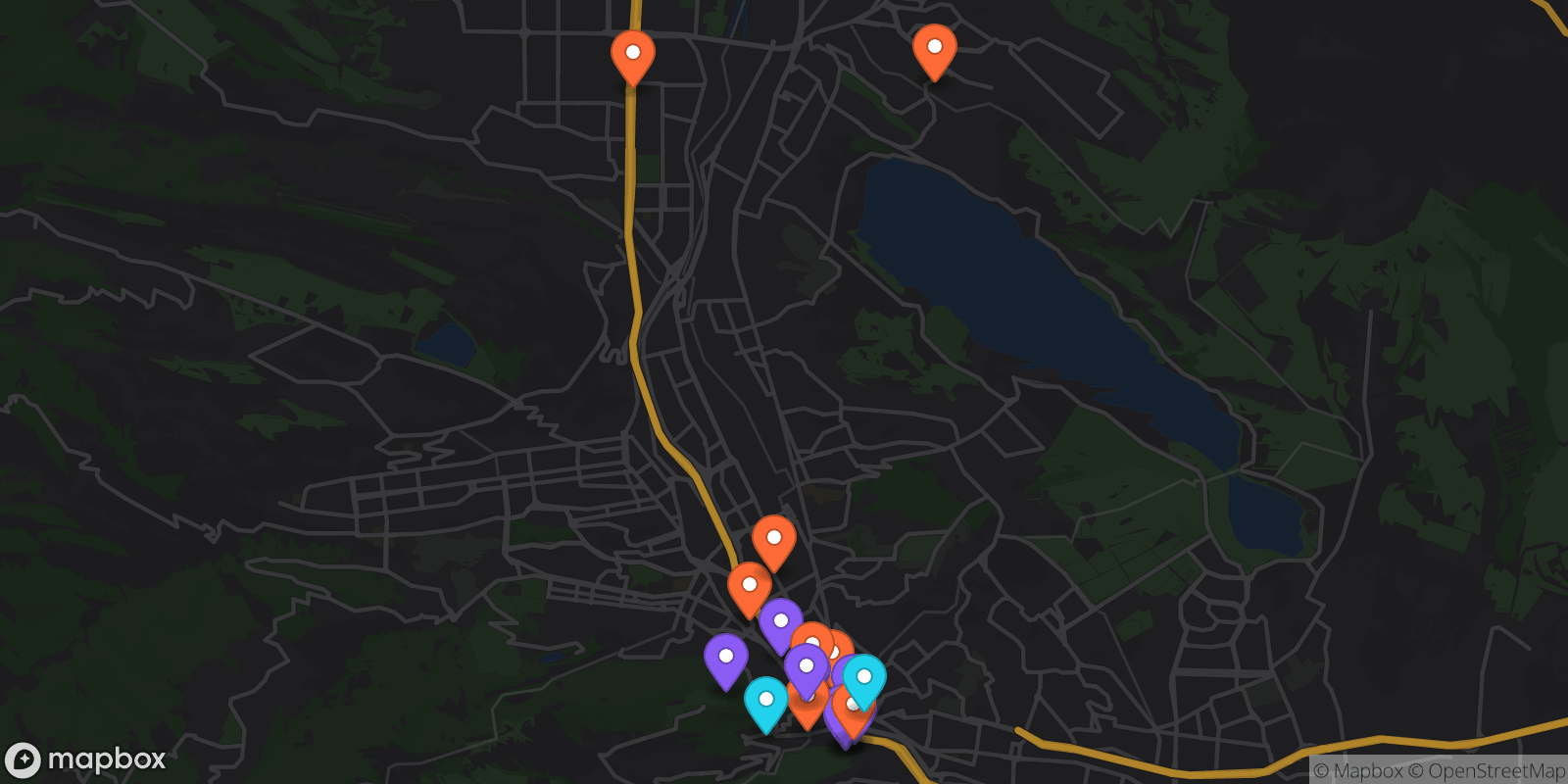 Map showing 20 locations