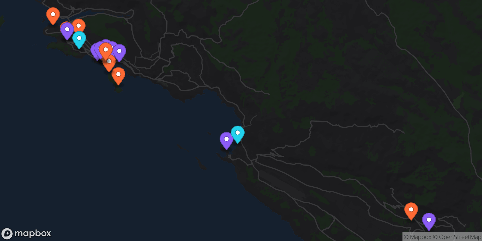 Map showing 27 locations