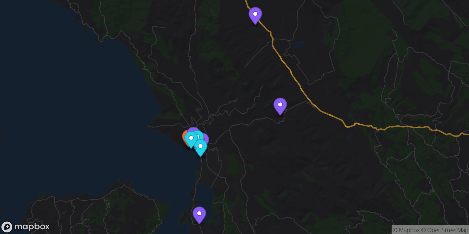 Map showing 33 locations