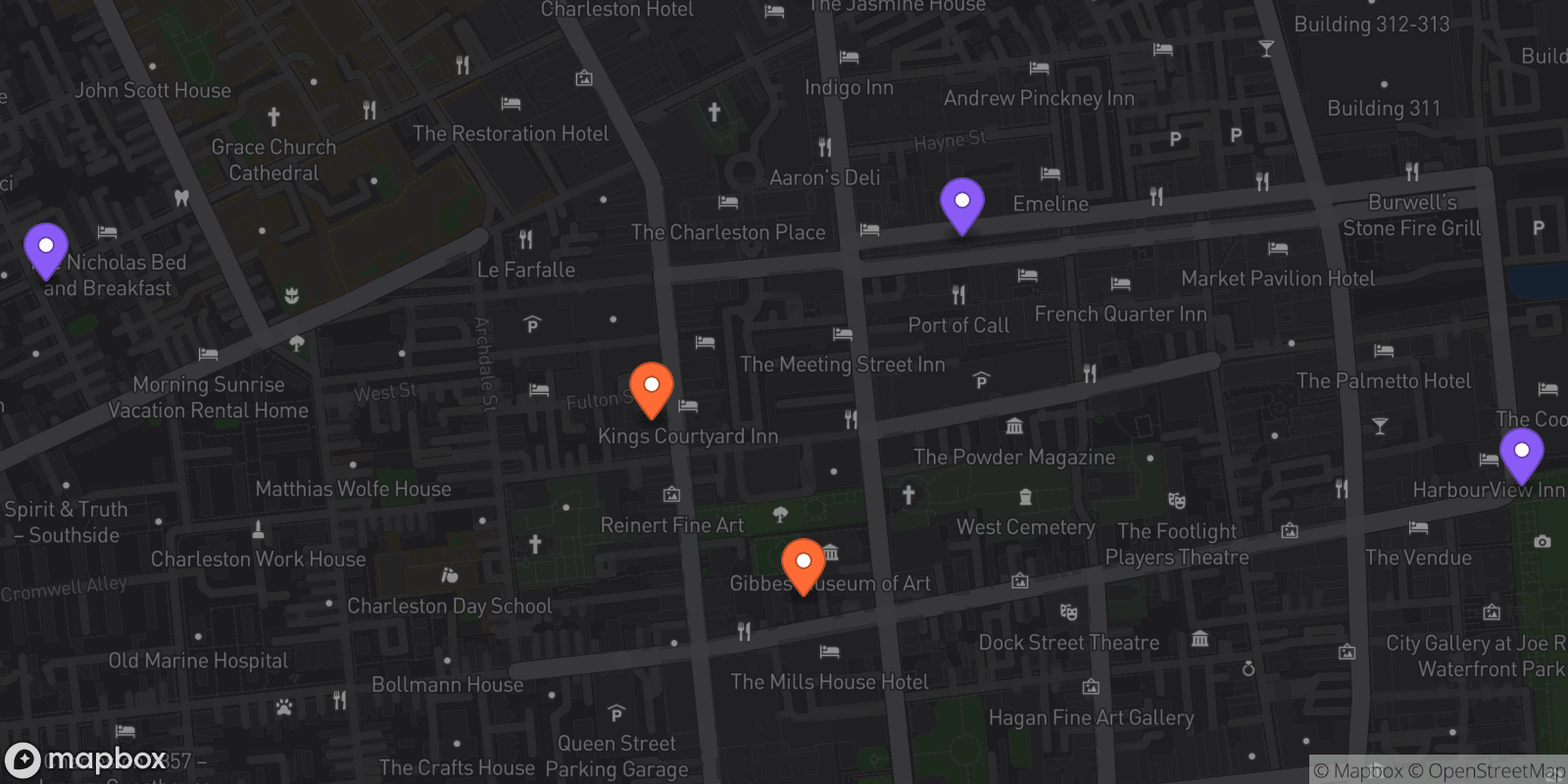 Map showing 5 locations