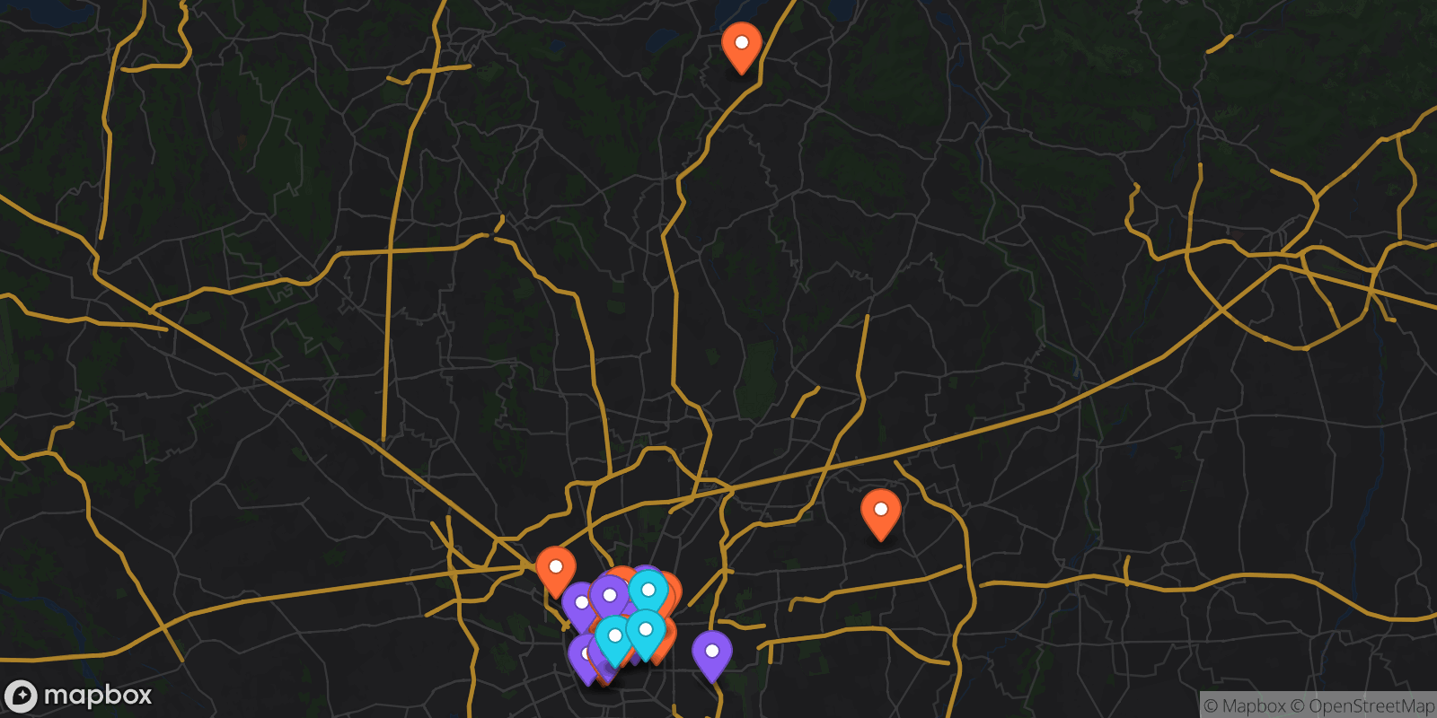 Map showing 39 locations