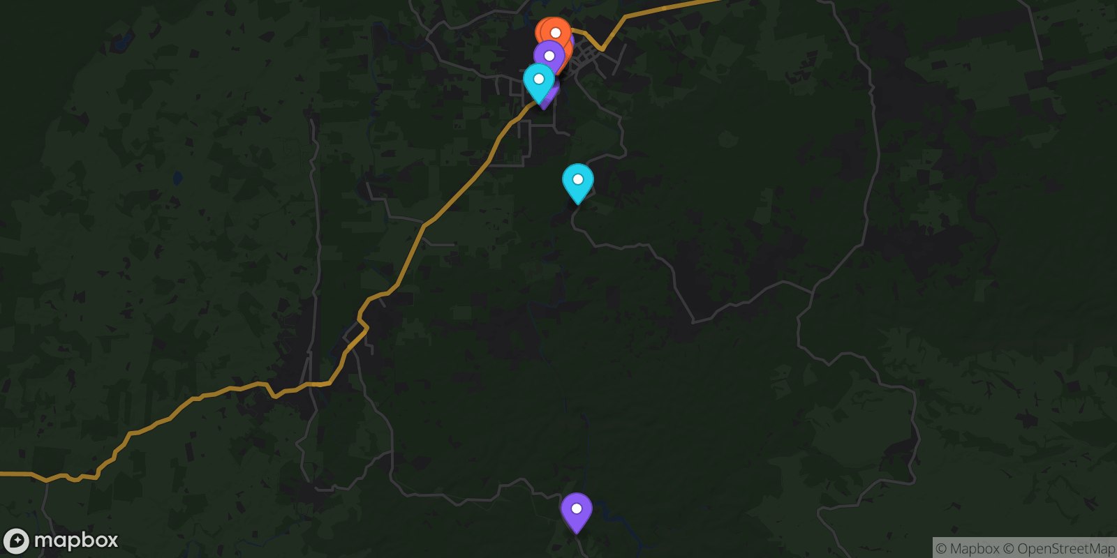 Map showing 14 locations