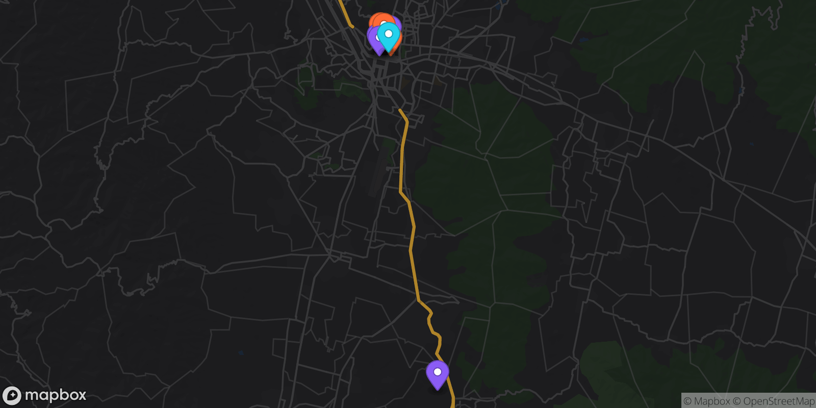 Map showing 15 locations