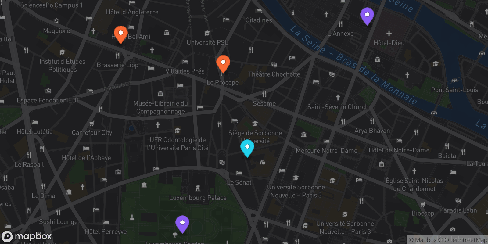 Map showing 5 locations