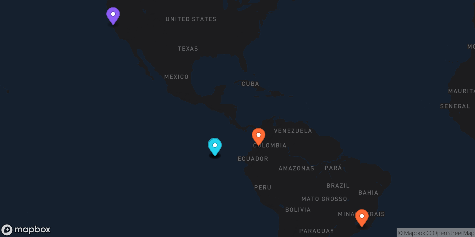 Map showing 8 locations