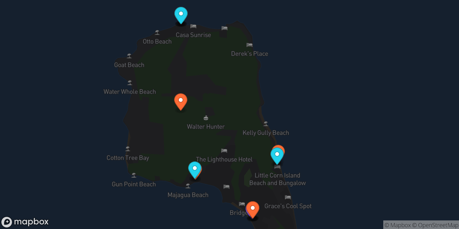 Map showing 15 locations