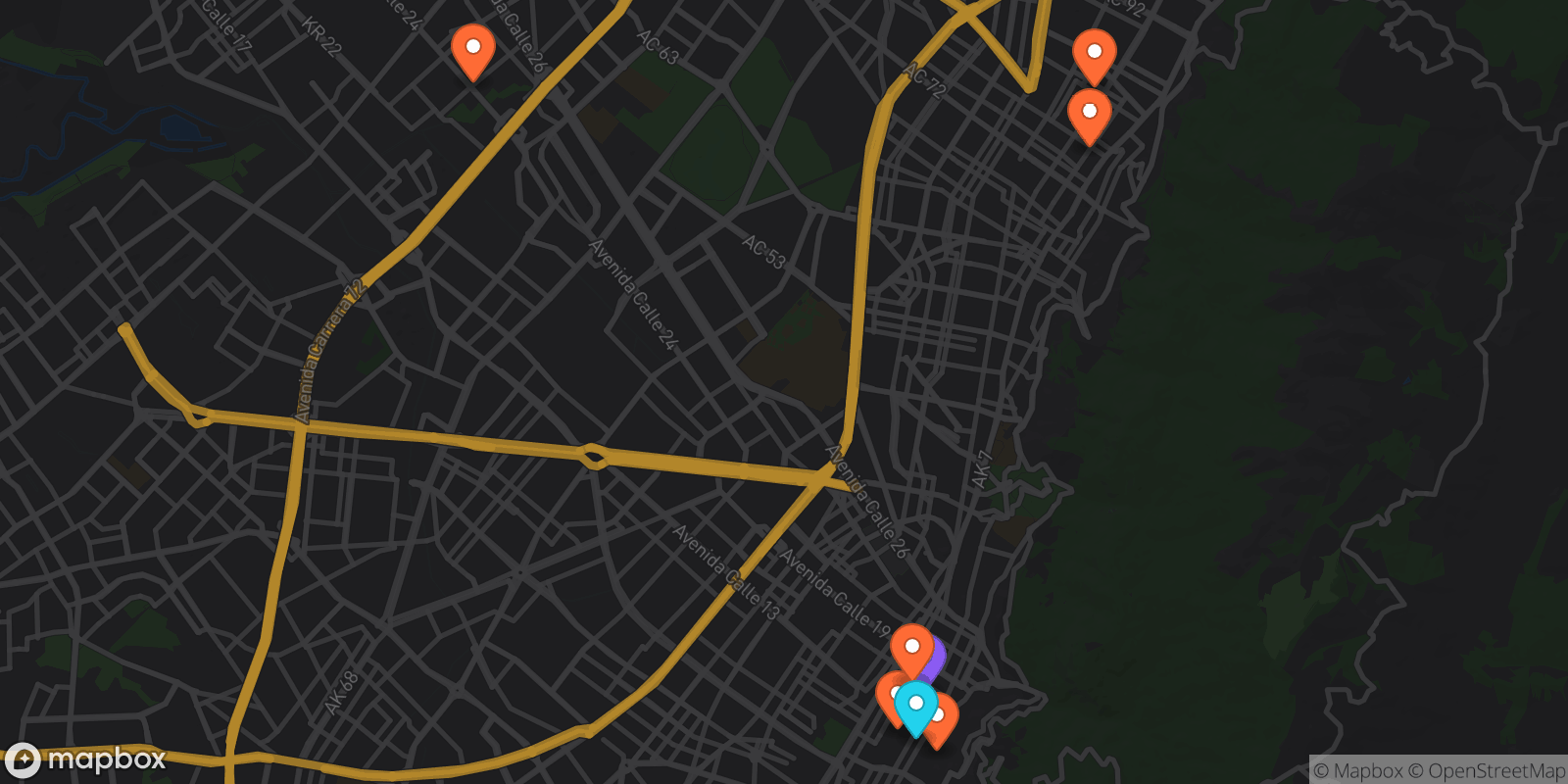 Map showing 8 locations