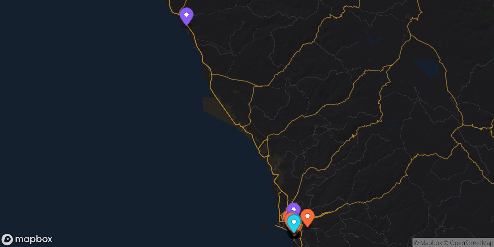 Map showing 32 locations