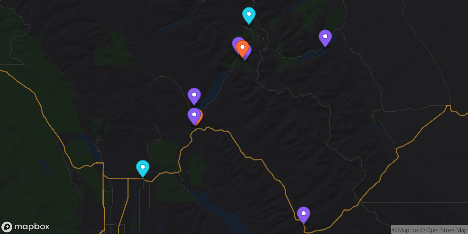 Map showing 10 locations