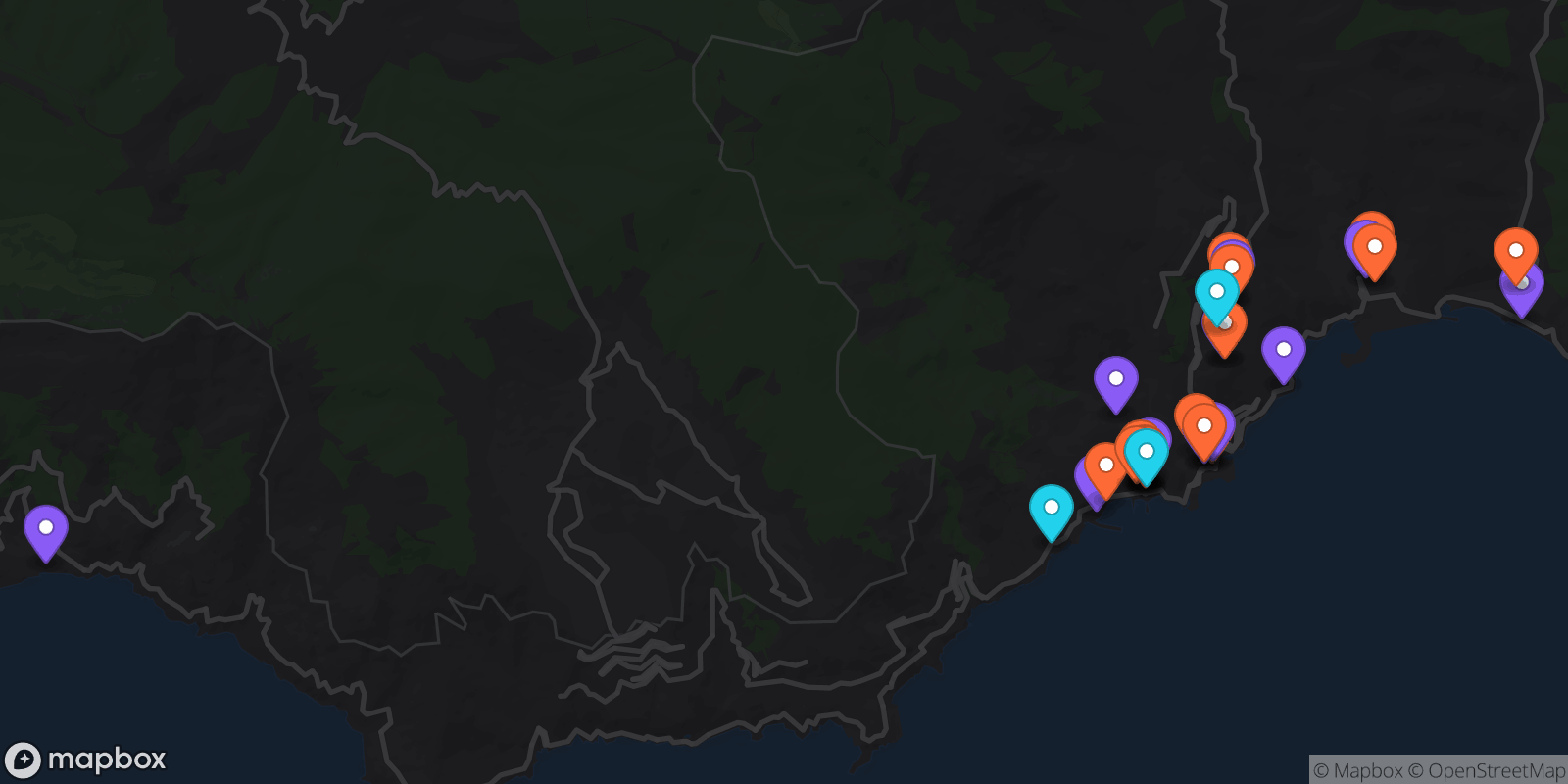 Map showing 32 locations