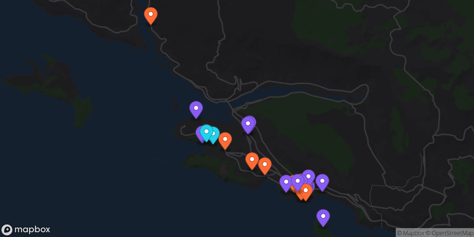 Map showing 27 locations