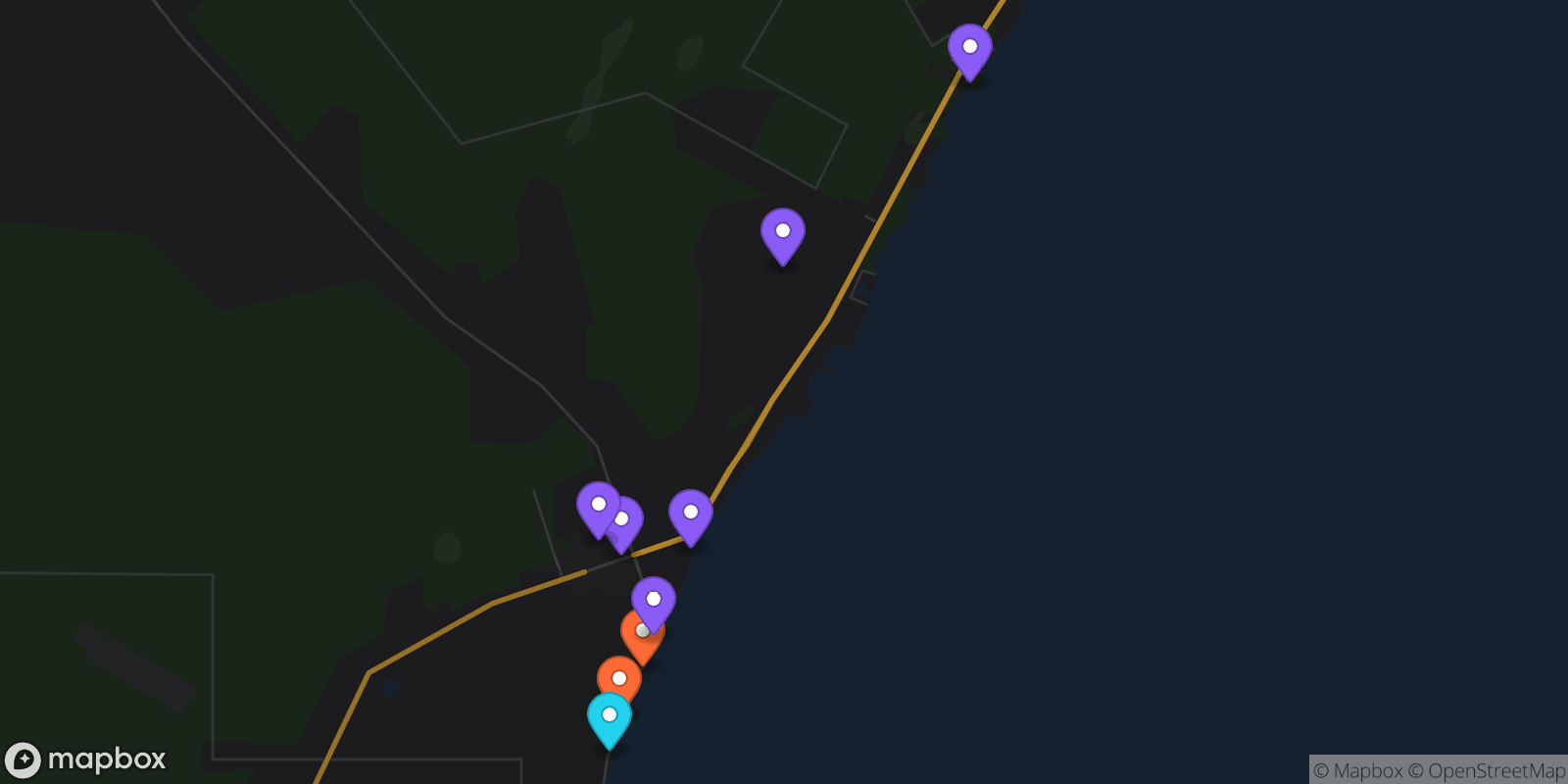 Map showing 10 locations