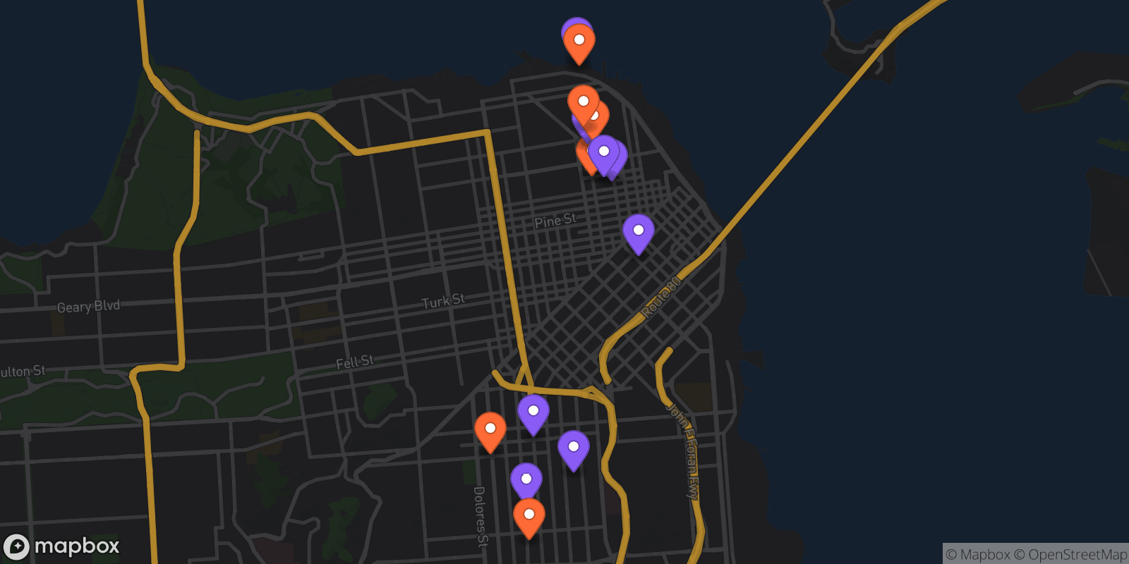 Map showing 14 locations