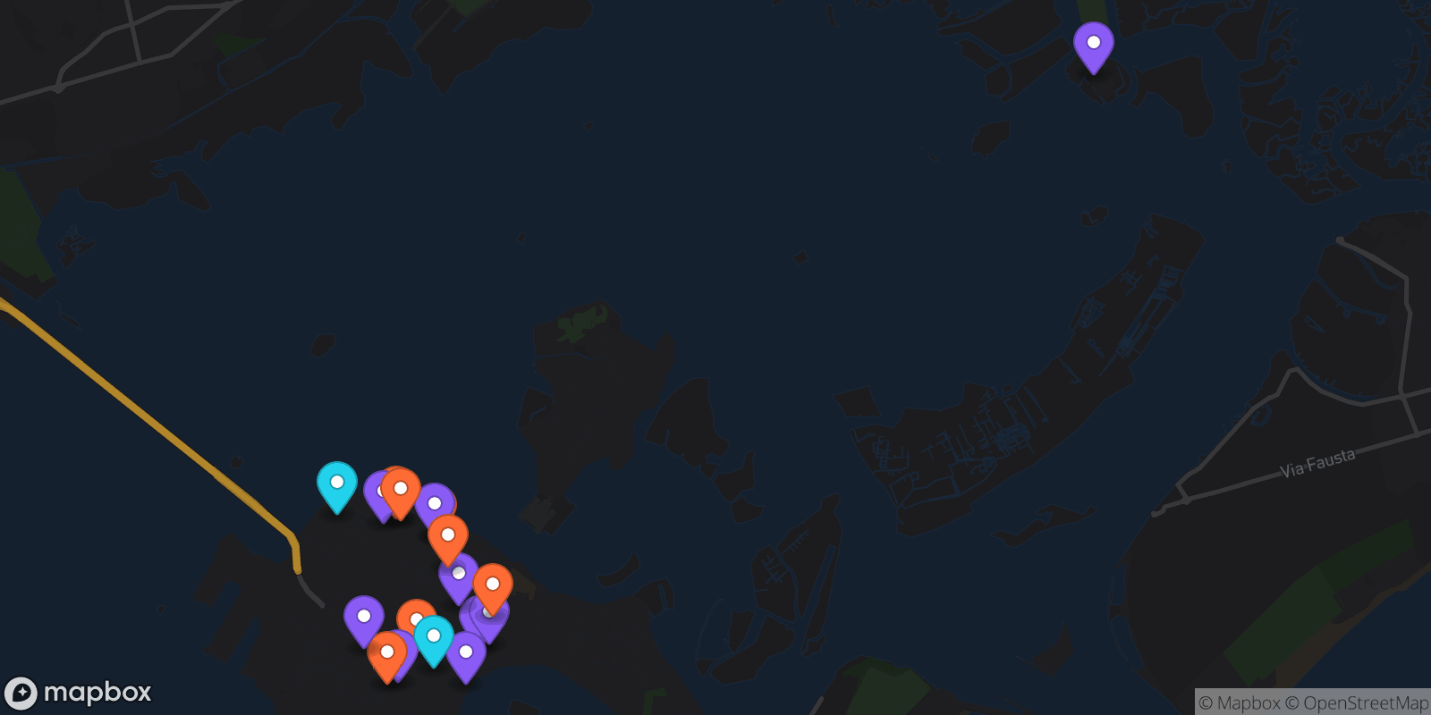 Map showing 18 locations