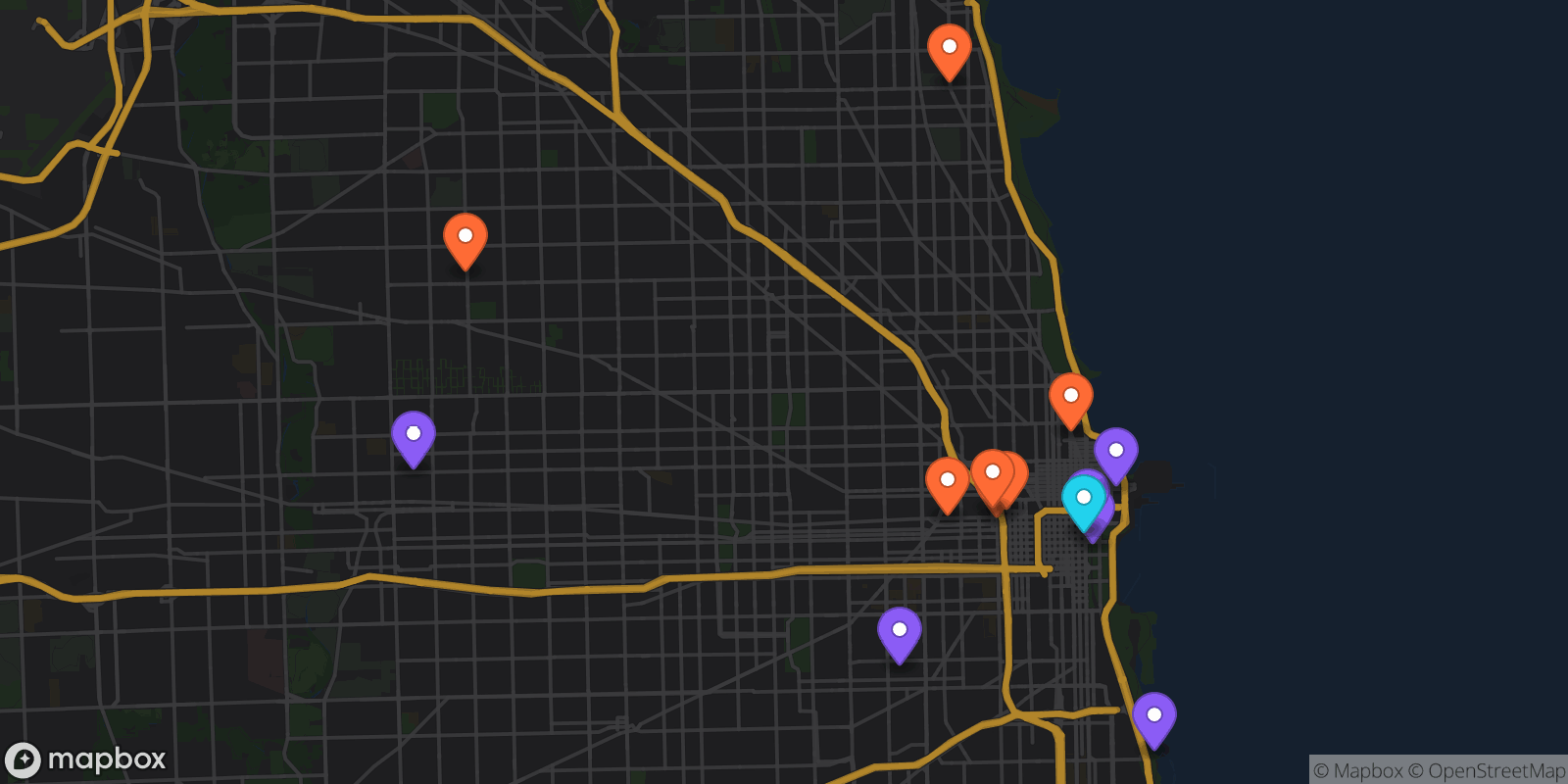 Map showing 14 locations