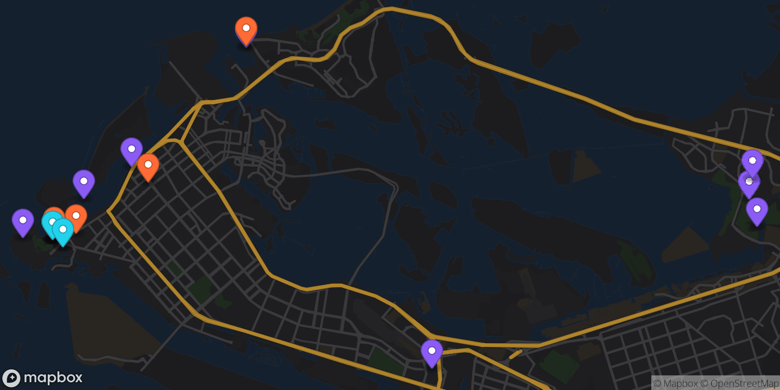 Map showing 18 locations