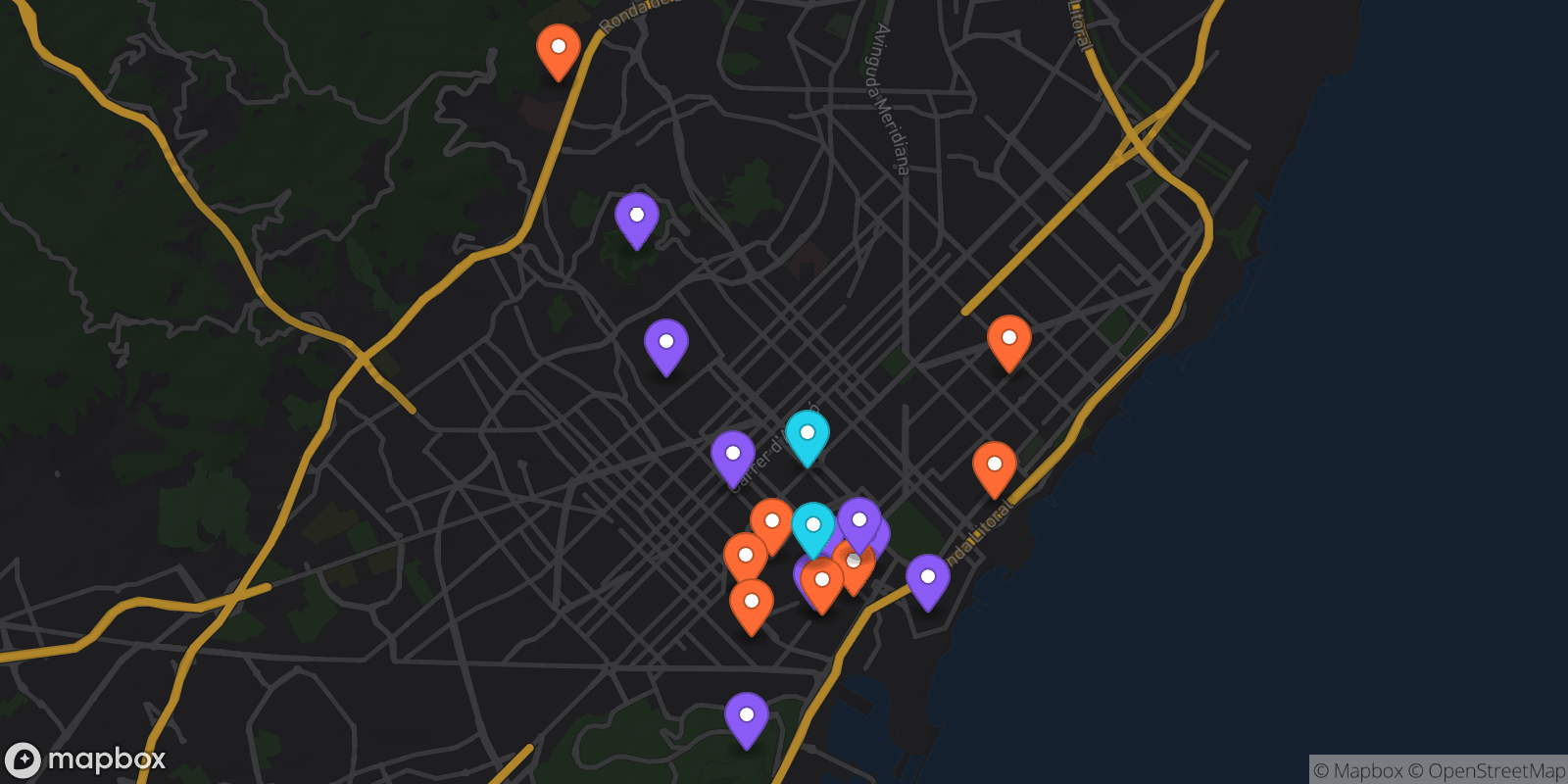 Map showing 20 locations