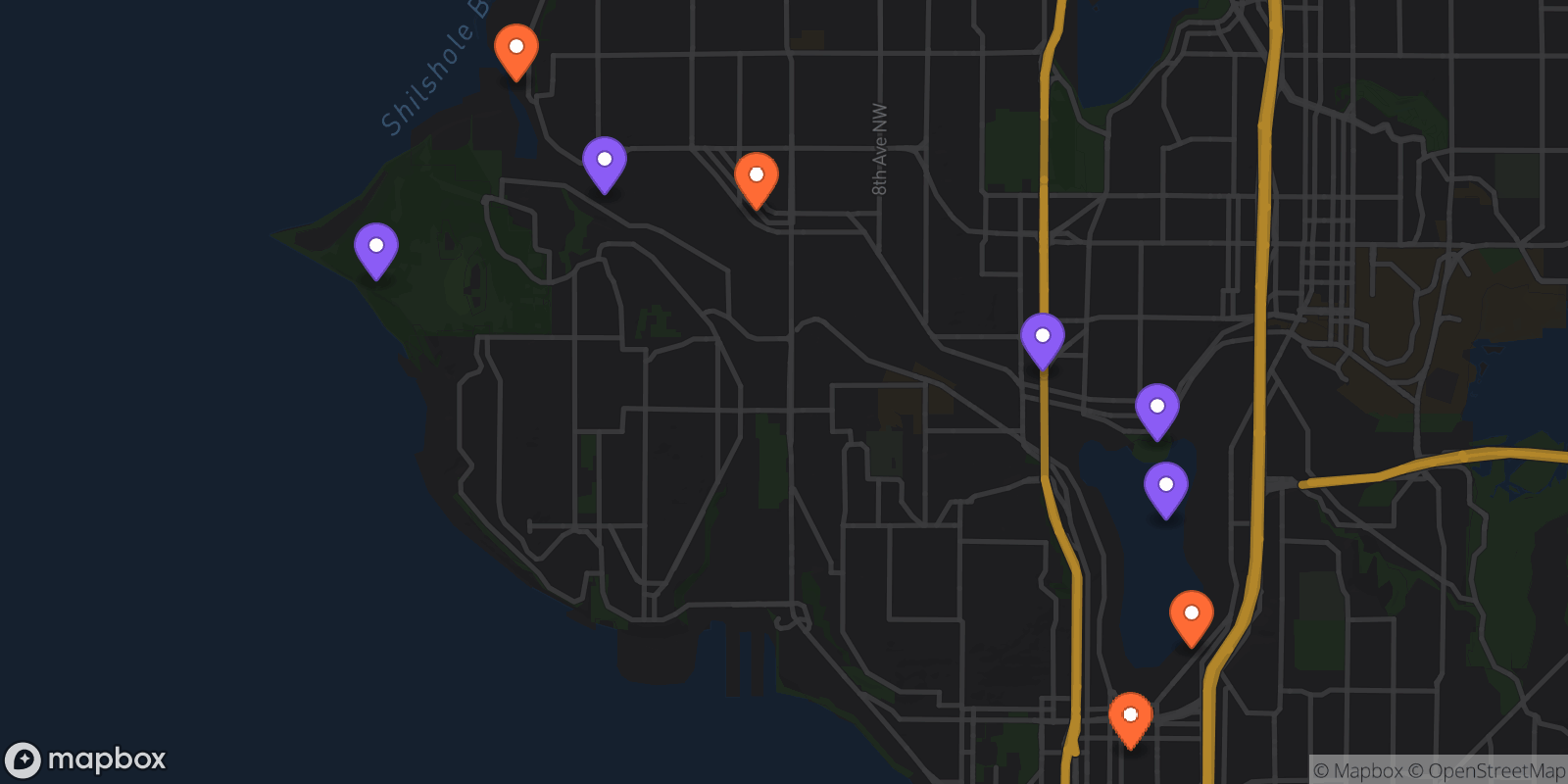 Map showing 9 locations