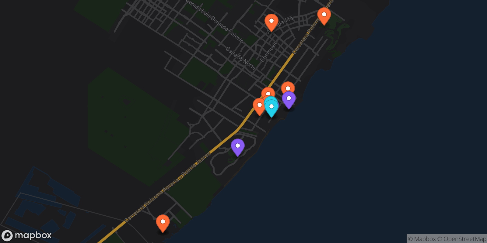 Map showing 14 locations