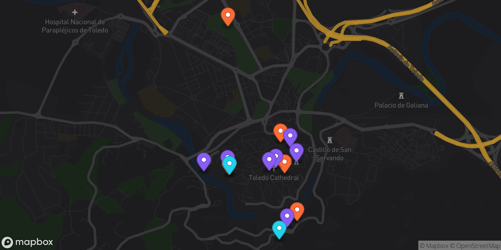 Map showing 14 locations
