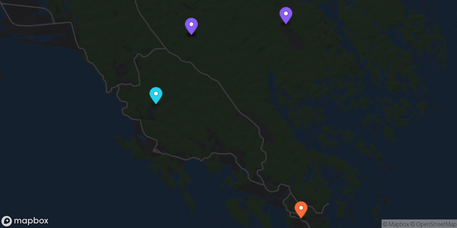 Map showing 5 locations