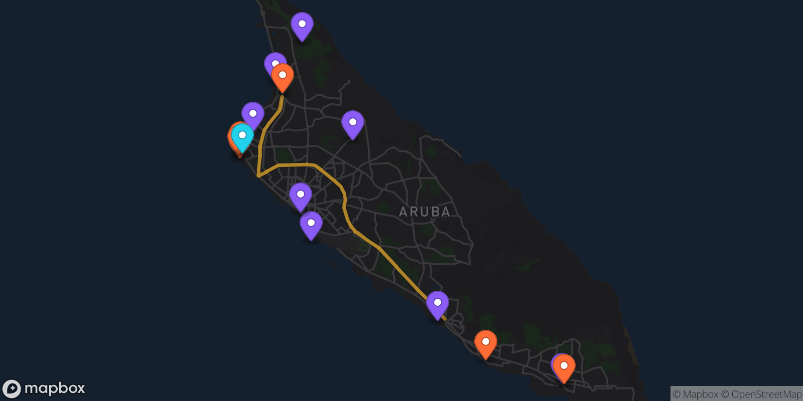 Map showing 15 locations