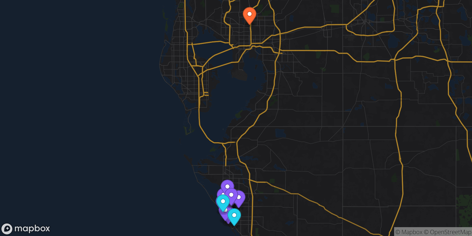 Map showing 14 locations