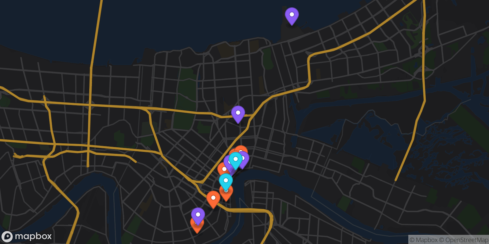 Map showing 19 locations