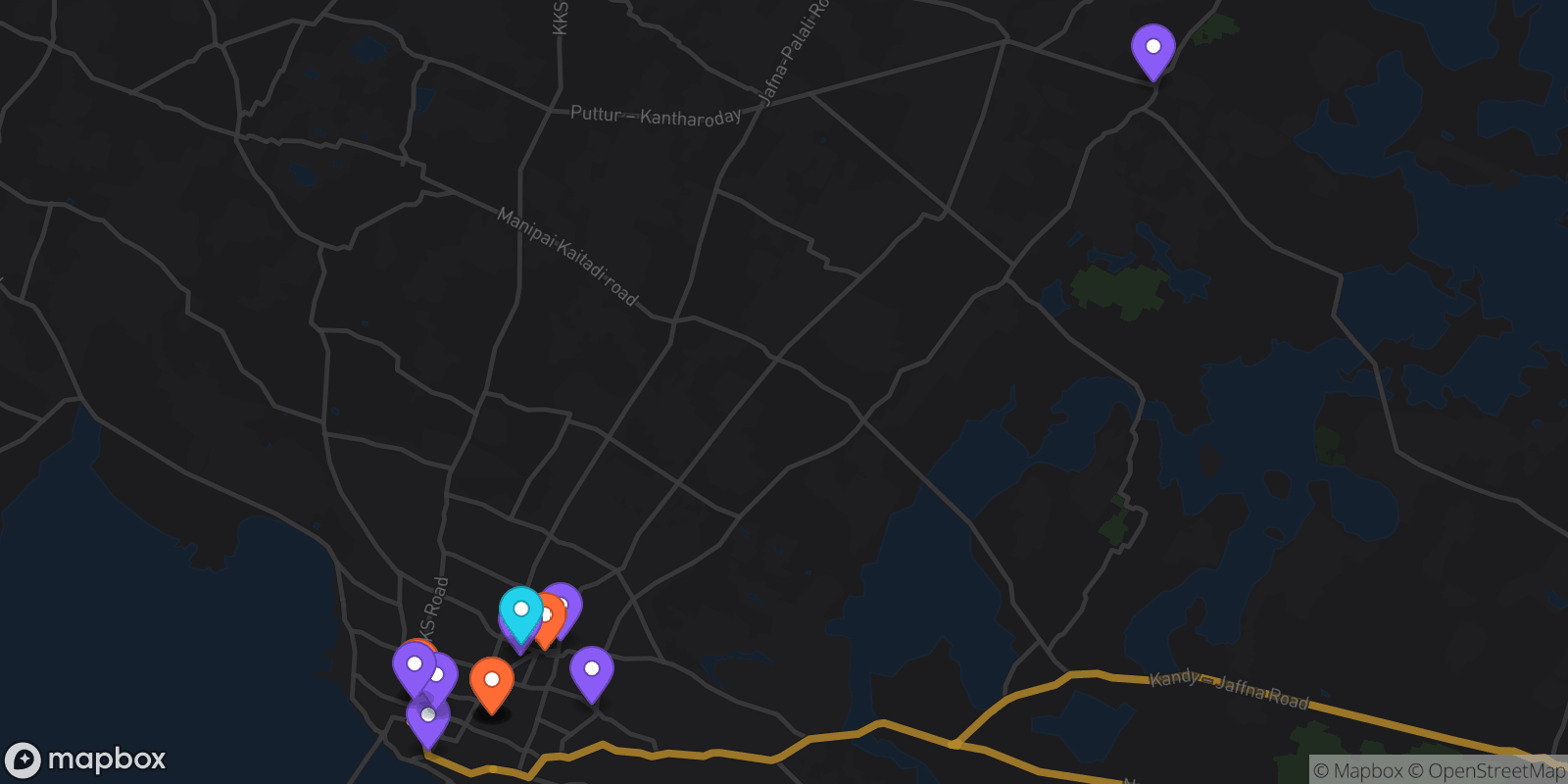 Map showing 14 locations