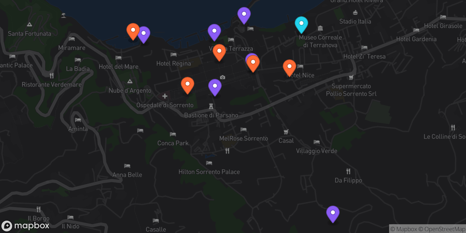 Map showing 12 locations