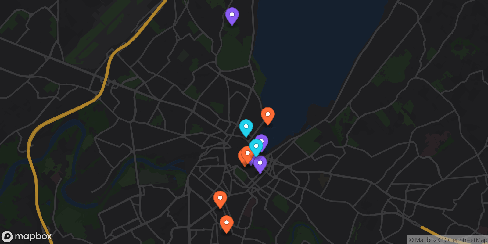 Map showing 11 locations