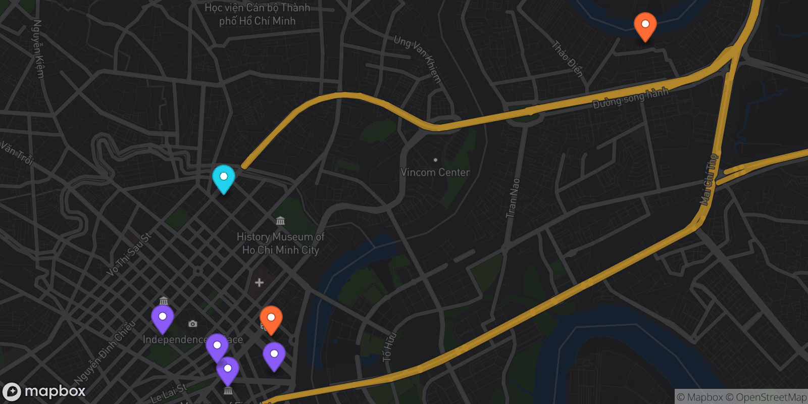 Map showing 7 locations