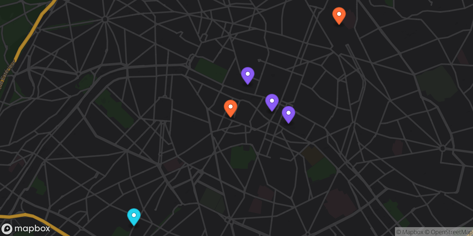 Map showing 6 locations