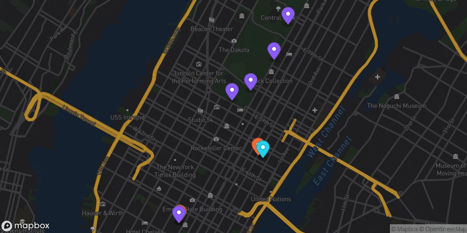 Map showing 8 locations