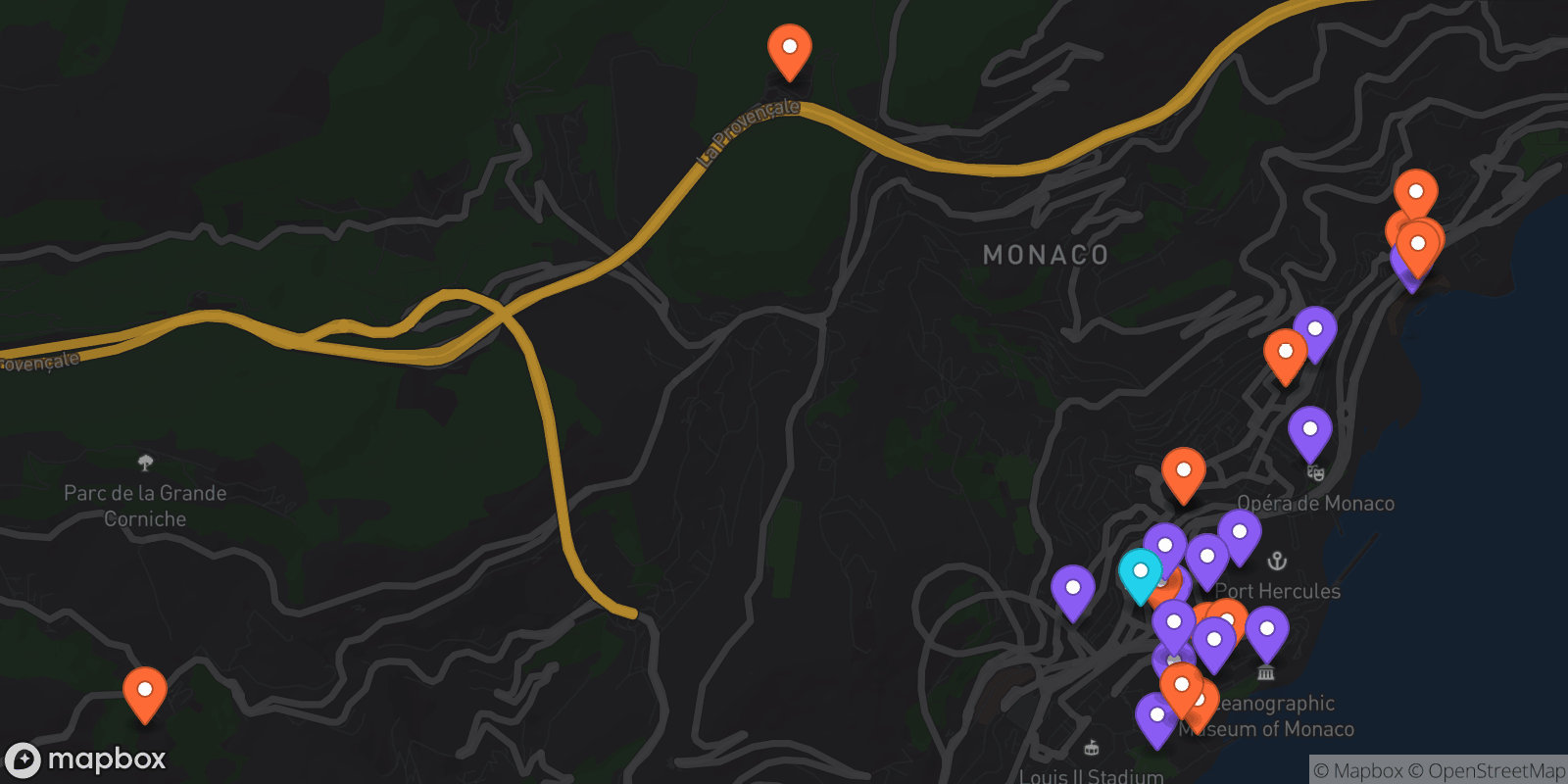 Map showing 29 locations