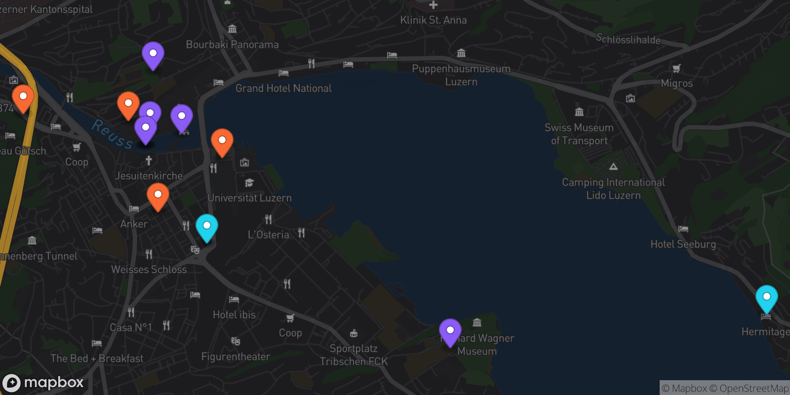 Map showing 13 locations
