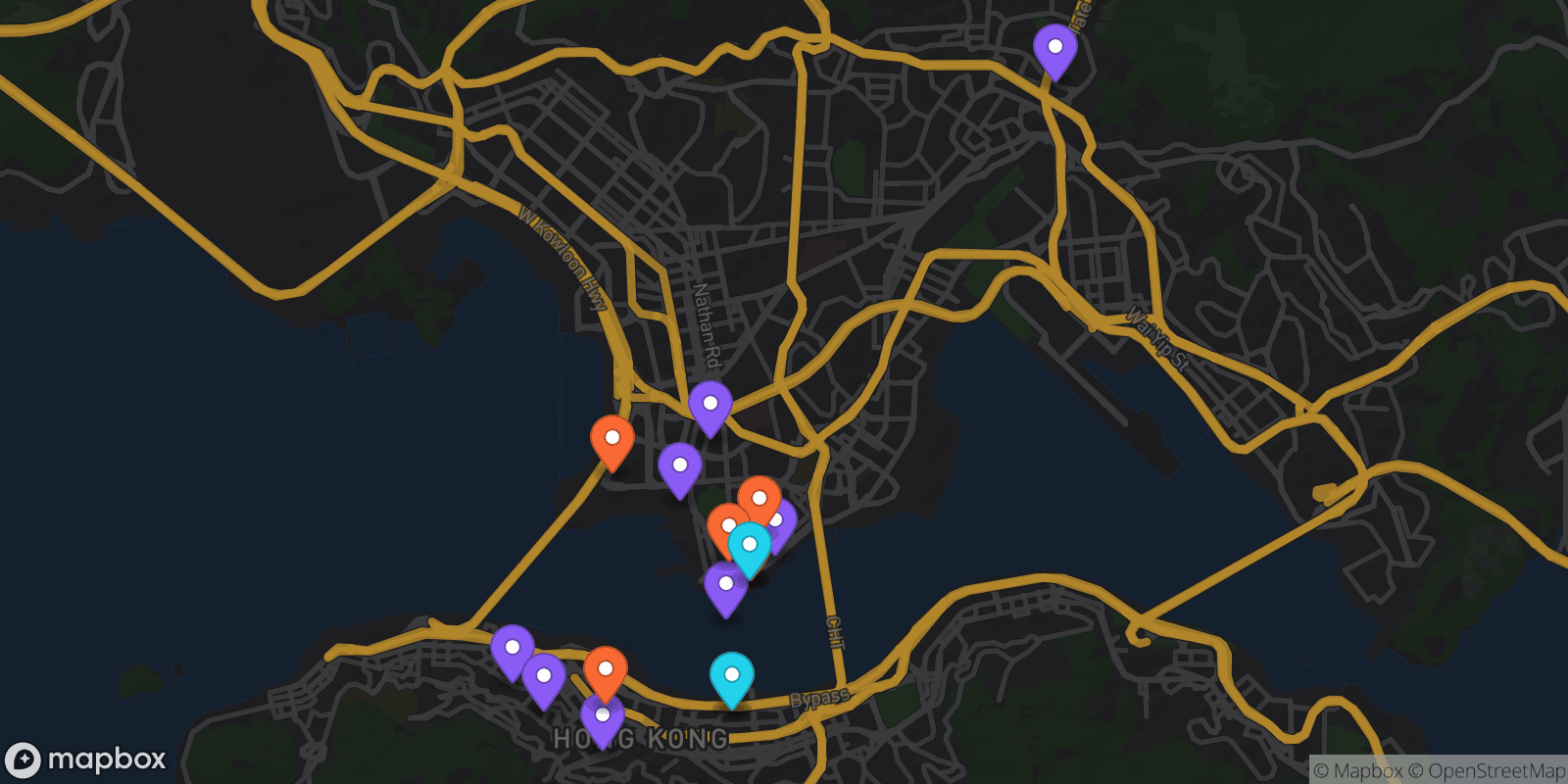 Map showing 16 locations