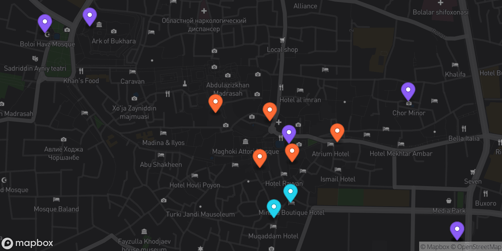 Map showing 15 locations