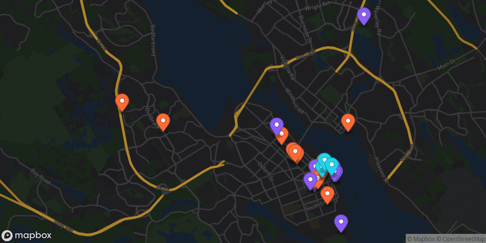 Map showing 32 locations