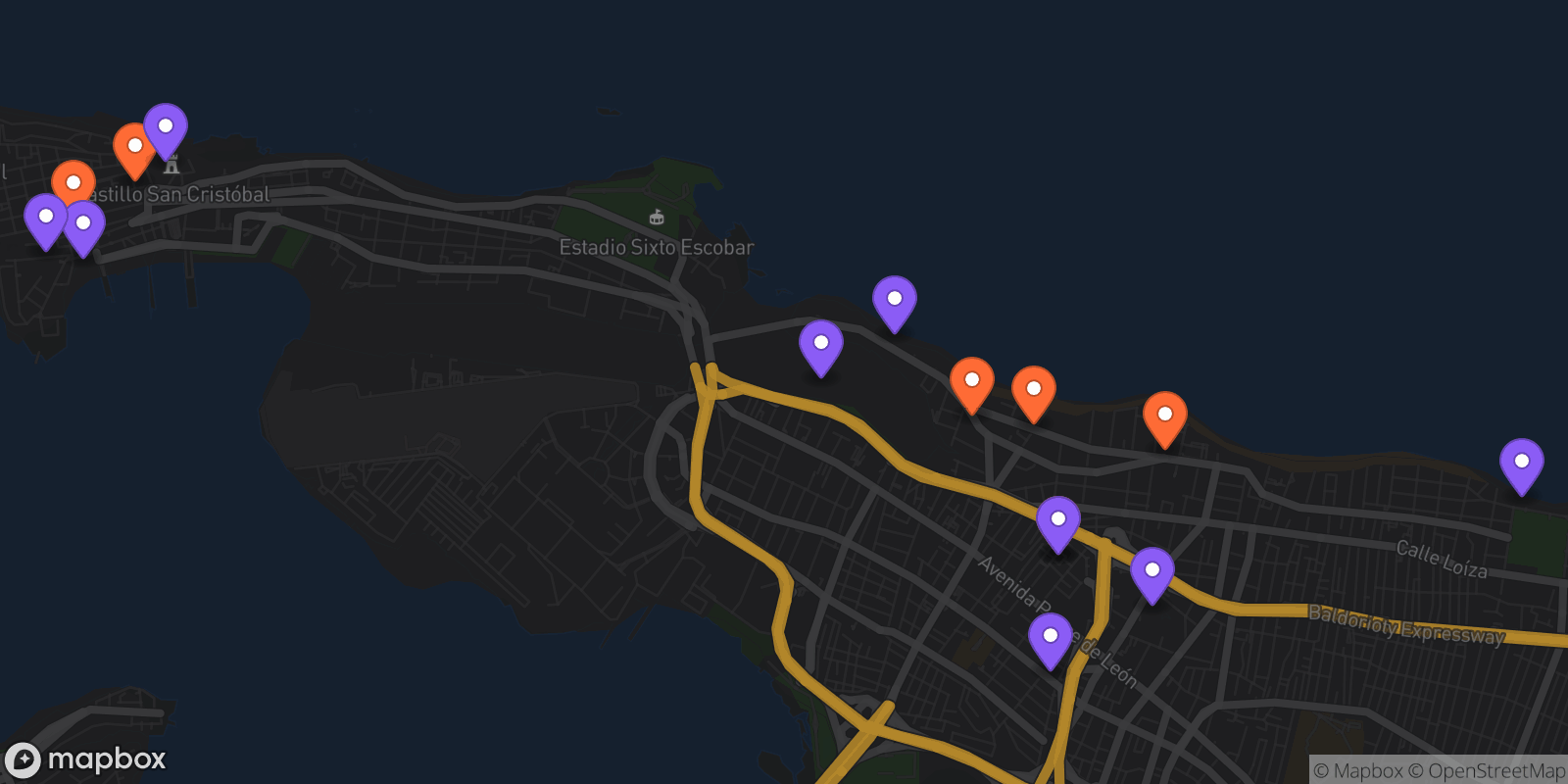 Map showing 15 locations