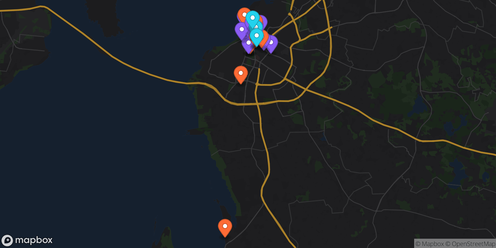 Map showing 39 locations