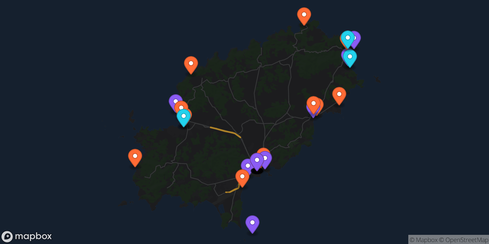 Map showing 39 locations